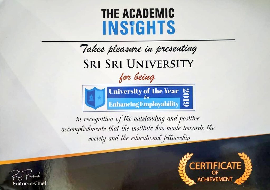 SriSriU's tweet photo. We are proud to announce that The Academy Insights has recognised SSU as the 'University of the Year 2019 for Enhancing Employability'.
Congratulations to SSU family for this outstanding accomplishment.
#AwardsSSU #LifeatSSU https://t.co/pgwqYcZi7D