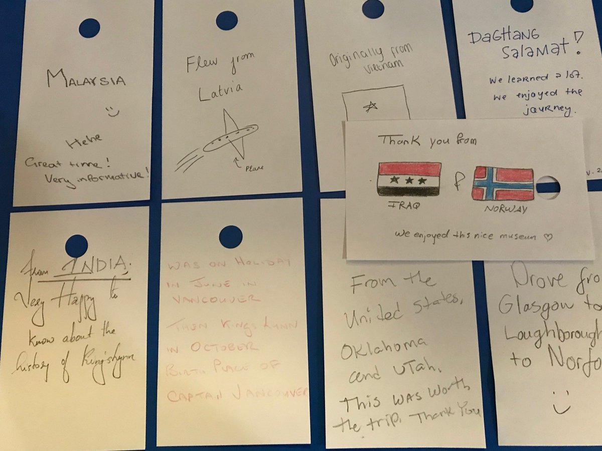 Lynn_Museum's tweet photo. As part of our #LMJourneys exhibition, we have encouraged our visitors to tell us about their own journeys, and its fascinating to see how far some people have travelled to get to King's Lynn. A small sample are pictured here! #TravelTuesday 🌍 https://t.co/Ui6ScDvQ6s