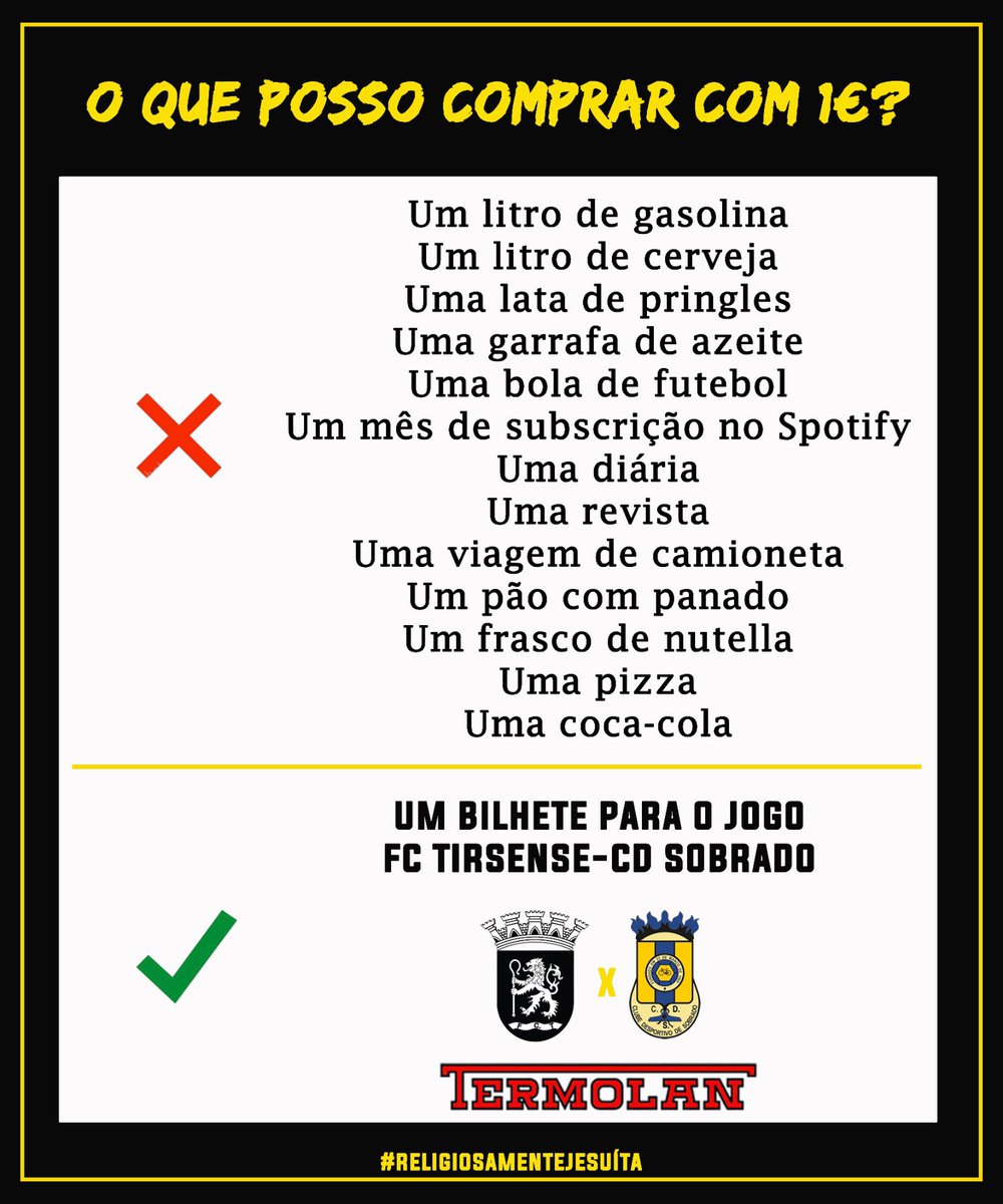 FTirsense's tweet photo. É tão fácil apoiar o 𝑨𝒎𝒐𝒓 de todos nós... 🙌🏻 É verdade, vem apoiar o 𝐓𝐈𝐑𝐒𝐄𝐍𝐒𝐄 por apenas 1€! De que estás à espera para comprar o teu 🎫 ? Adquire já na Sede do Clube ou com algum elemento do FC Tirsense! 🦁🖤

#religiosamentejesuíta https://t.co/oT65ekTd51