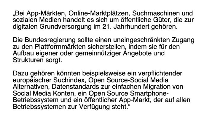 @UnternehmensGRU @Ecosia @digitalcourage @Oxfam_DE @digiges @KatharinaREU @BMWi_Bund @netzpolitik_org @netzpolitik #OpenSource als Teil einer europäischen Strategie für die Plattformmärkte begreifen!

Ein Update des Kartellrechts wird nicht ausreichen. 

Mein Statement: