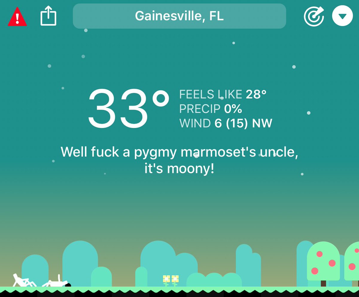 amybug's tweet photo. CARROT Weather's forecast for Gainesville 😳 #carrotweather https://t.co/swbux9wVn3 https://t.co/i1WqjVCyOT