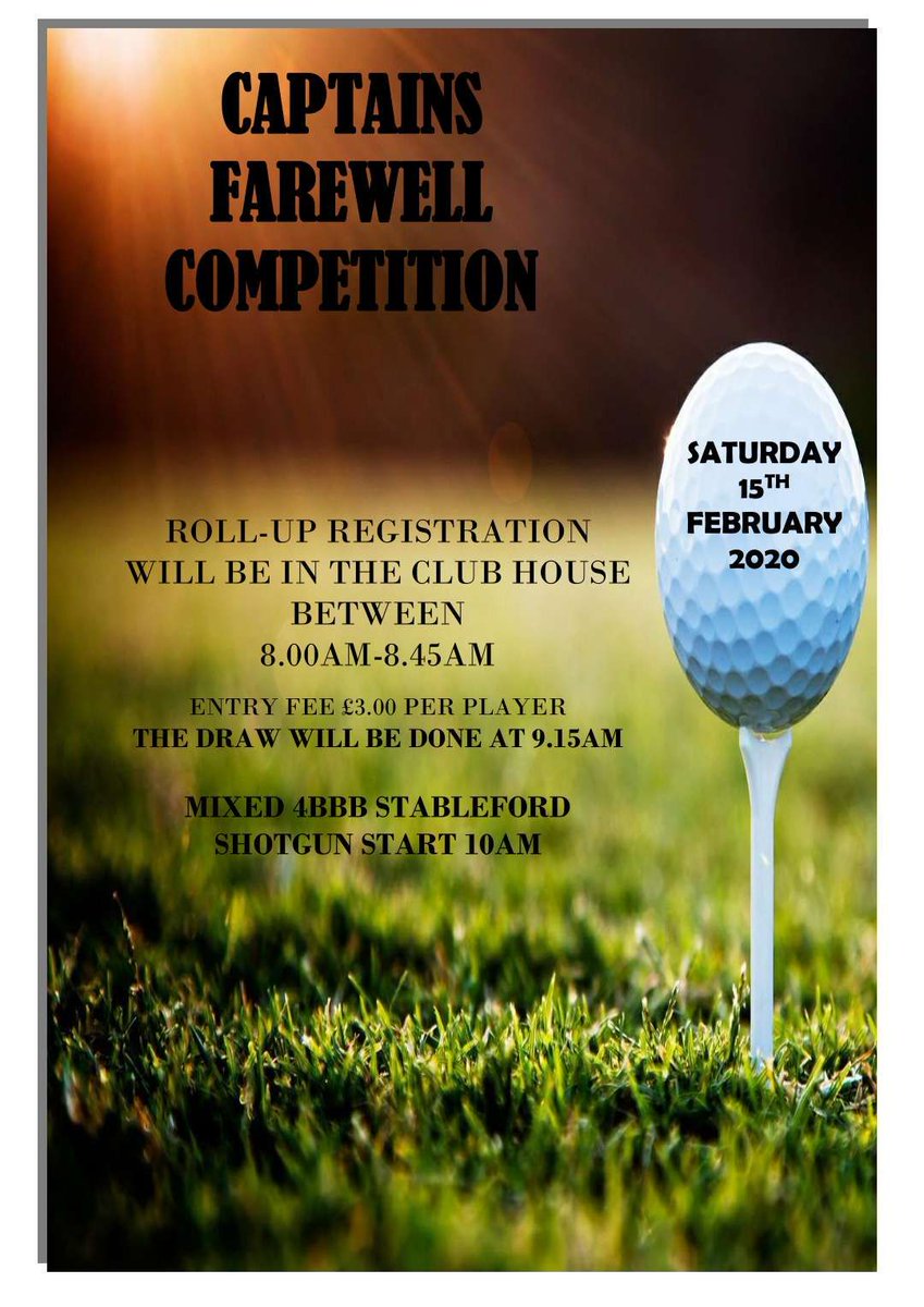 We are now able to share some details of the Captains' Farewell competition on 15th February.
