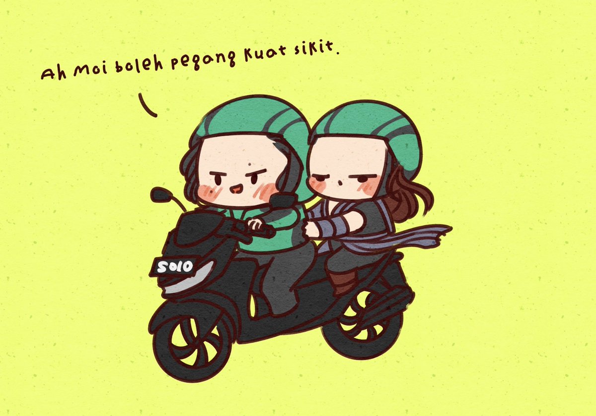  @tsunderesukotjo and  @bungkusleis said "Gojek & Reylo", so I commissioned  @_afterblossom_ to draw it (In some Southeast Asian countries you can call a  @gojekindonesia bike like a taxi to help you beat traffic )Rough Bahasa translation: "You can hold on tighter, lady"  https://twitter.com/bungkusleis/status/1217787344645840896