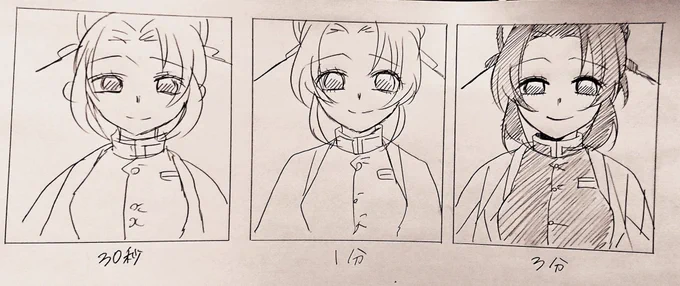 タイマーで30秒、1分、3分でそれぞれ計ってしのぶちゃん描いてみたんだけど酷い? 