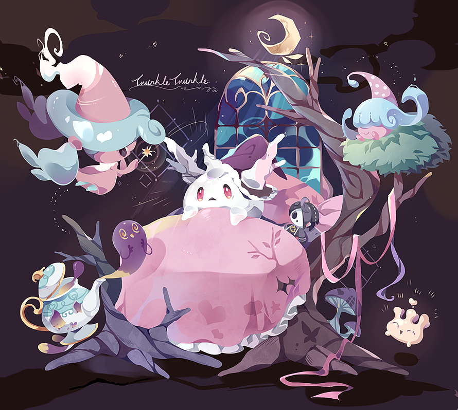 pokemon (creature) no humans crescent moon moon tree night sky  illustration images