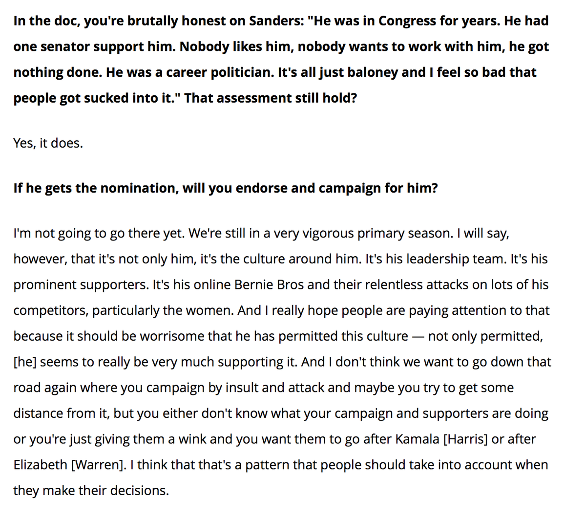 eyokley's tweet photo. Asked if she'll endorse @BernieSanders if he gets the Democratic presidential nomination, @HillaryClinton to @THR: "I'm not going to go there yet." https://t.co/HIfchgg0GB https://t.co/FLTkBAh662