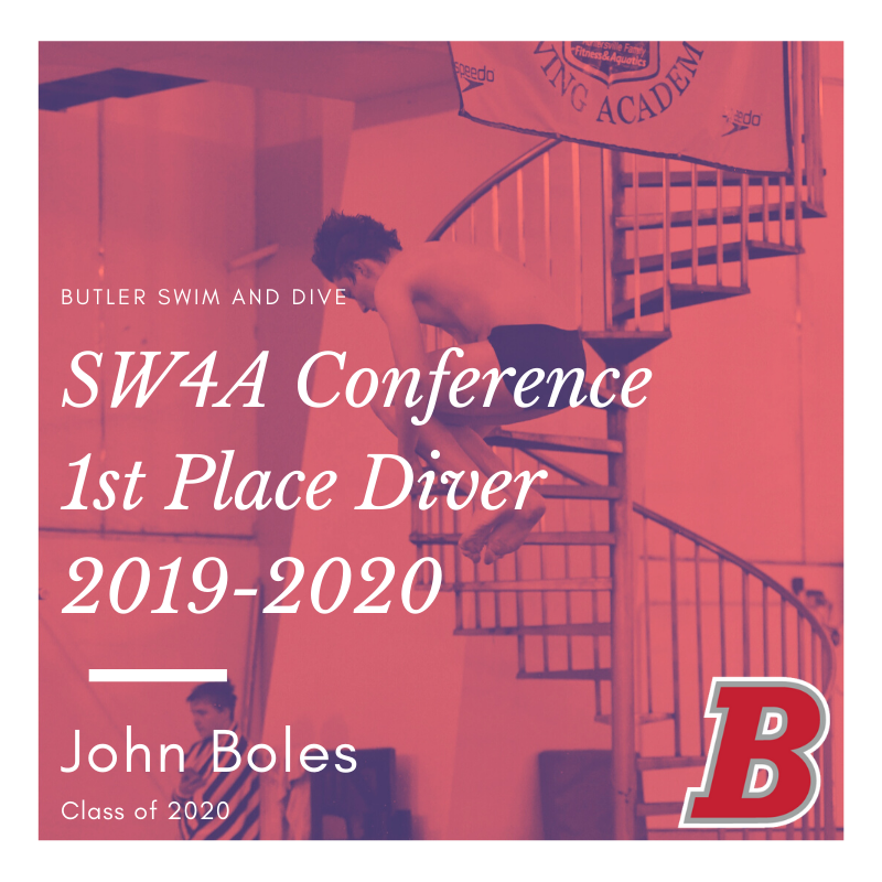 ButlerSwimDive's tweet image. Congrats to John Boles co 2020 for placing first in the SW4A Conference Dive Meet last Saturday! Way to go John!