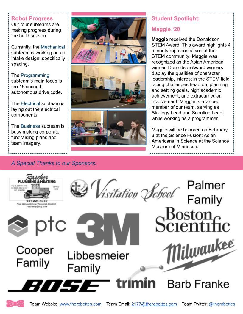 therobettes's tweet photo. Build Season is Underway! Check out our newsletter! #BuildTheRobot #NotAboutTheRobot #OMGRobots #FIRSTisforGIRLS #INFINITERECHARGE #INFINITEPOSSIBILITY https://t.co/cQGpEzt7Nn