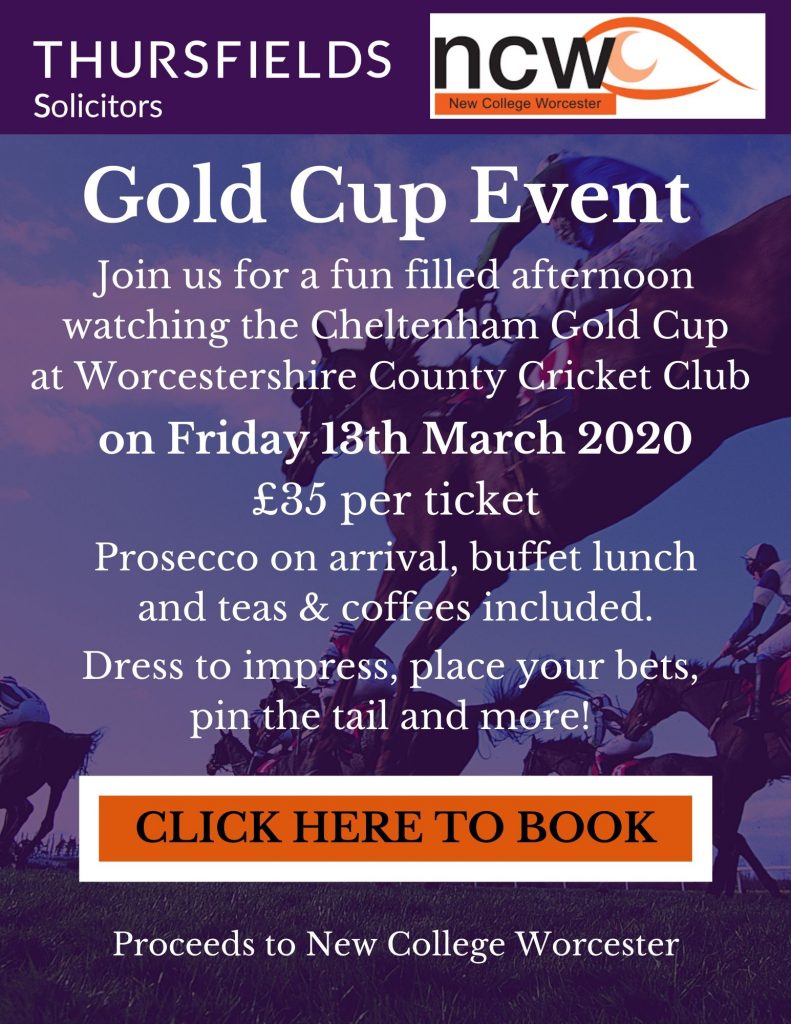 Thursfields's tweet photo. Join us for our Gold Cup Event at Worcestershire County Cricket Club on 13th March. Proceeds to @newcollworc. Please follow link to book – https://t.co/f1EFMPqrZa #Networking #Worcester #Thursfields https://t.co/K6687L8JL6