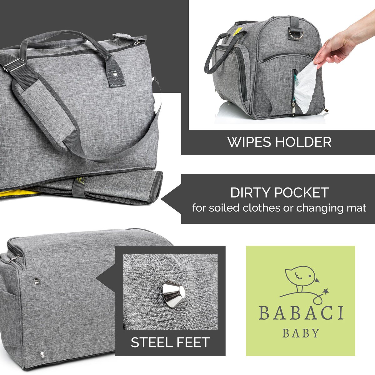 📌 Parents are truly the heroes of our story.
Our mission is to help families be the healthiest they can be in a practical and sustainable way. Get this amazing Grey Duffle Waterproof Changing Bag with Mat at babacibaby.com