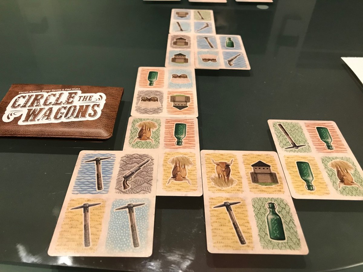 dastardlydesco's tweet photo. First play of Circle the Wagons by @buttonshy with my wife. Quite enjoyed it. Liked the decision mechanic of whether to take the current card or skip to the one you really really want but your opponent gets the skipped cards for free. #travelgame #boardgames #walletgames https://t.co/x5JjlH2fBc
