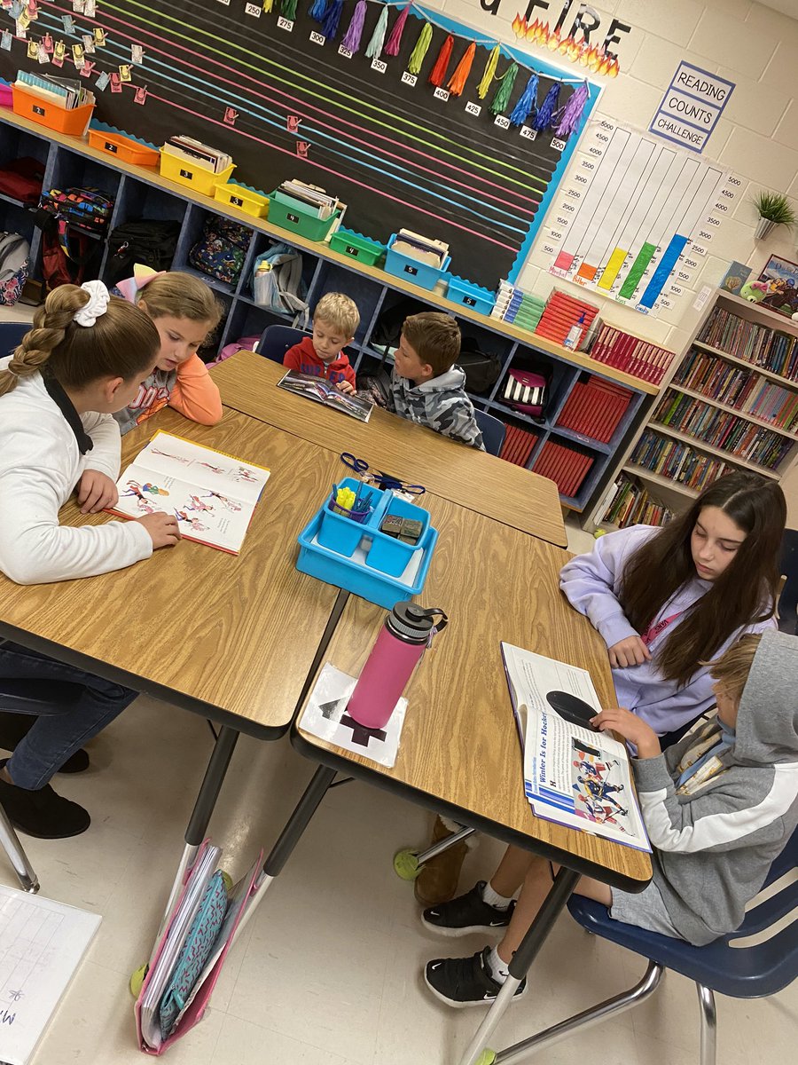 Missamandaf's tweet photo. These second graders were beyond excited to buddy read with @MrsCMirabal ‘s 5th graders! What a great way to start literacy week! @EESpanthers https://t.co/tiwiL8ocnI