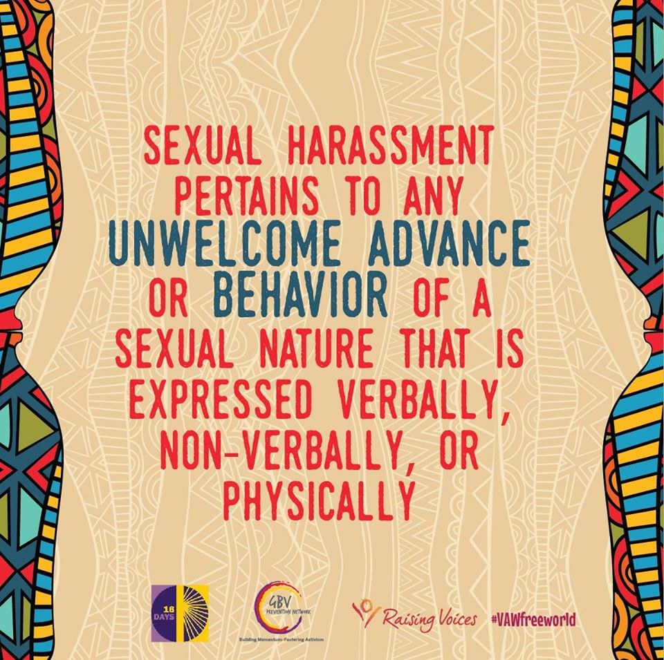 GBVnet's tweet photo. Sexual harassment remains one of the most rampant, normalised and prevalent forms of #VAW that affects women and girls. https://t.co/xa6k8zabWb