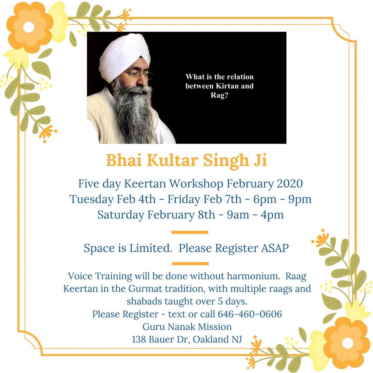 Happening again this year in New Jersey!! Come out to learn kirtan that’s been sung for ages and in raag! 😍