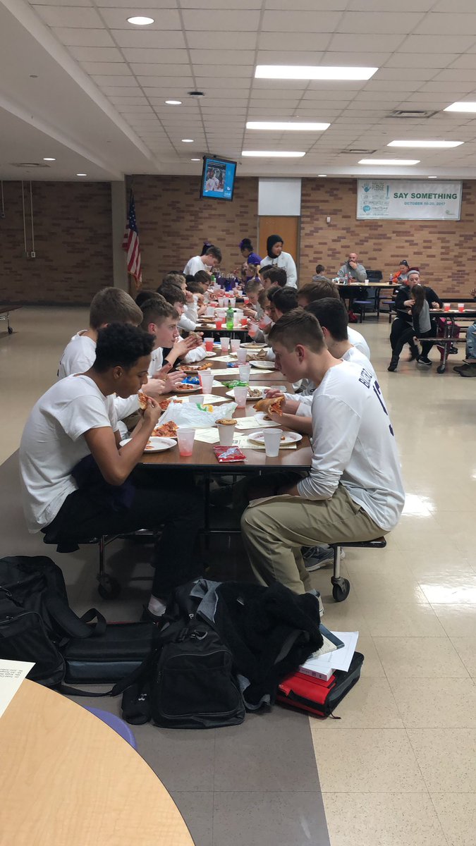 Gathering together tonight after the last home game for the boys basketball and cheer banquet.