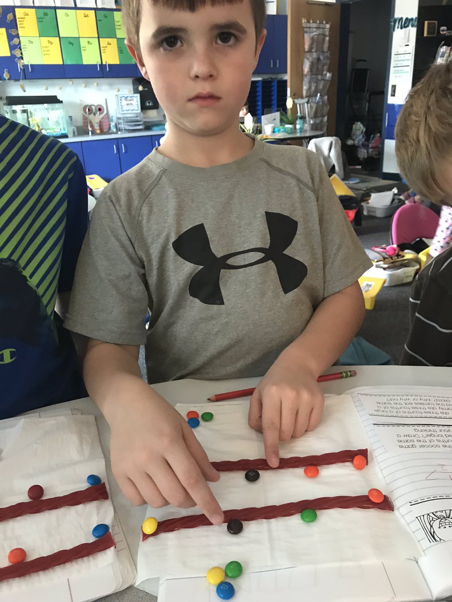 MrsplowdenP's tweet photo. Comparing fractions on a number line seemed a little more fun today since we got to eat the manipulatives! 😋 #pvespride @pvespride #guidedmath https://t.co/DBuNbLFNDR