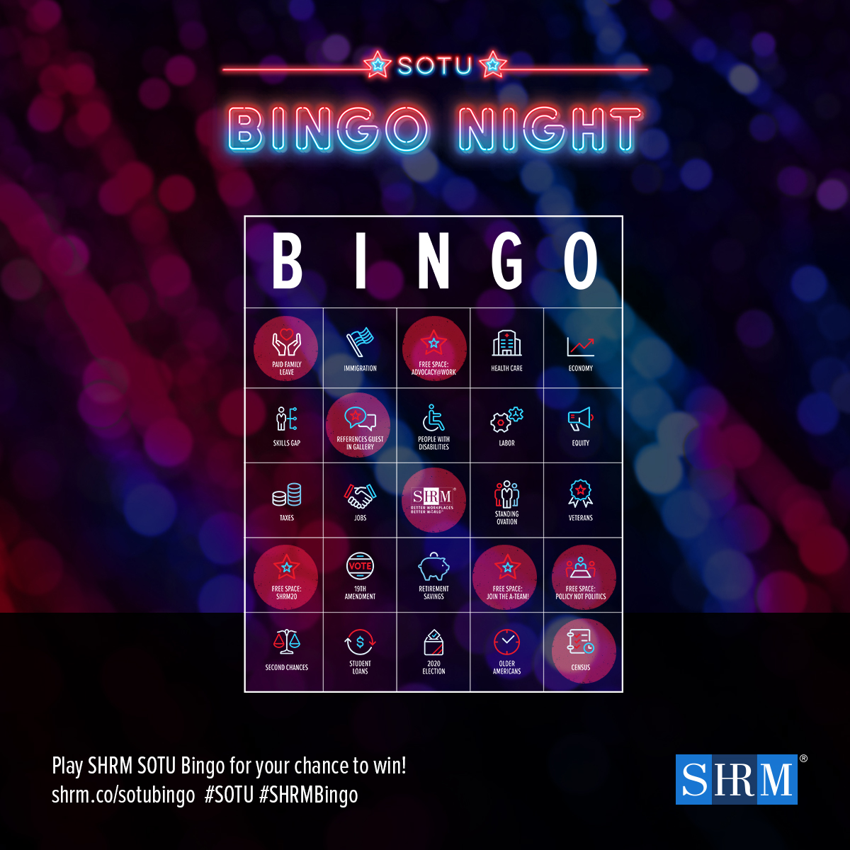 SeanMcIntosh1's tweet photo. #SHRMAdvocacy is all about policy, not politics. Play #SOTU #SHRMBingo to learn about SHRM’s non-partisan workplace policy agenda!
https://t.co/oLYp9af6lc https://t.co/PJfNPteGNc