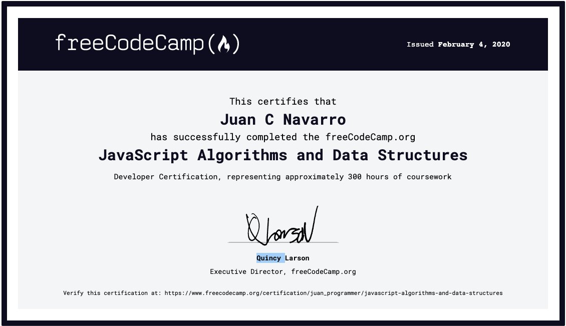 programmerjuan's tweet image. #100DaysOfCode
Day 25

I Finally received my JS certificate from @freecodecamp! It was very challenging but fun! I will spend the rest of the day on @codewars.
Tomorrow I will start @wesbos beginner JS course.
 
THE MARATHON CONTINUES🏁

#BrownTechTwitter #javascript #CodeNewbie
