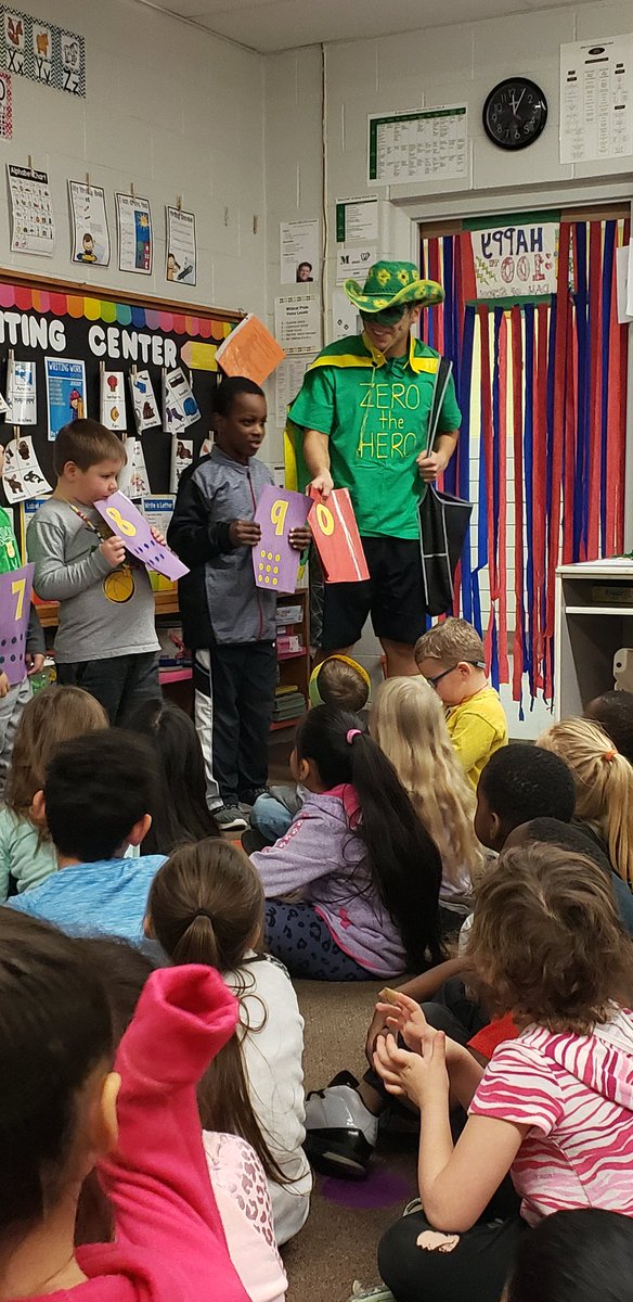 KinderMC2's tweet photo. We celebrated the 100th day of school today @MC2Elementary  Zero the Hero came to visit. What a great time learning about numbers to 100!! #zerothehero #alexisroman   #100thDayOfSchool @MilanHSWildcats @MilanC2Schools @MilanWildcats https://t.co/LkFhibQG7k