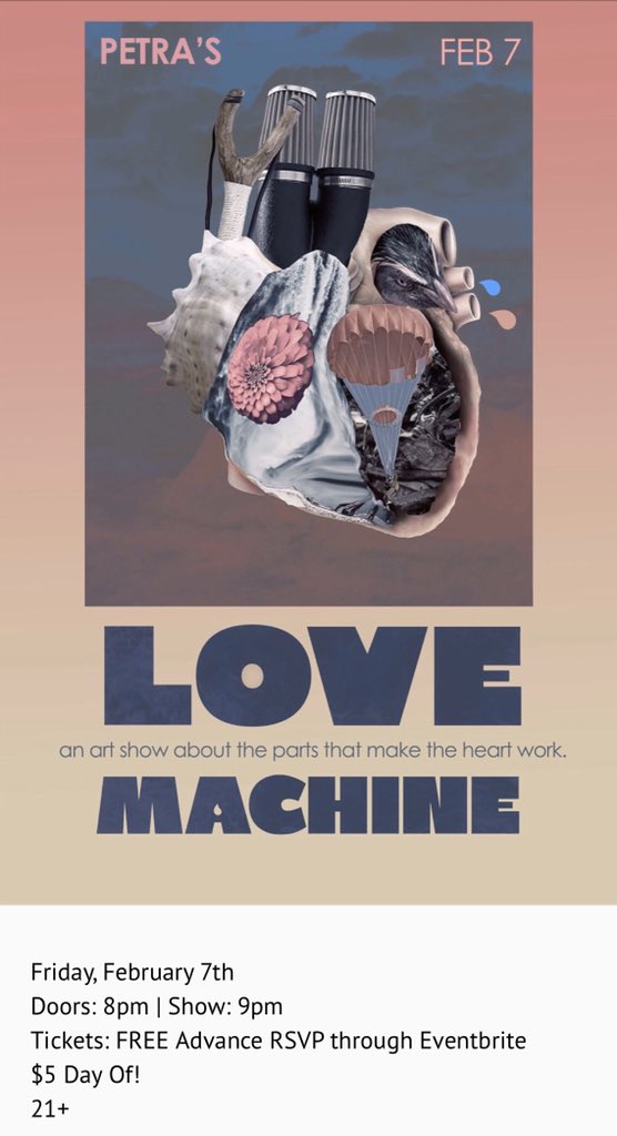 I have a piece in this show at Petra’s, in Charlotte, this Friday. Come on out! Free tickets before day of available here: eventbrite.com/e/love-machine… 

More info at petrasbar.com