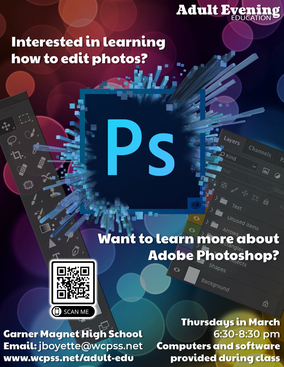 Learn <a href="/Photoshop/">Adobe Photoshop</a> for Beginners Join me <a href="/Garner_HS/">Garner High School</a> Adult Evening Ed Thursday’s in March 6:30-8:30 cs.wcpss.net/index.php?rout…