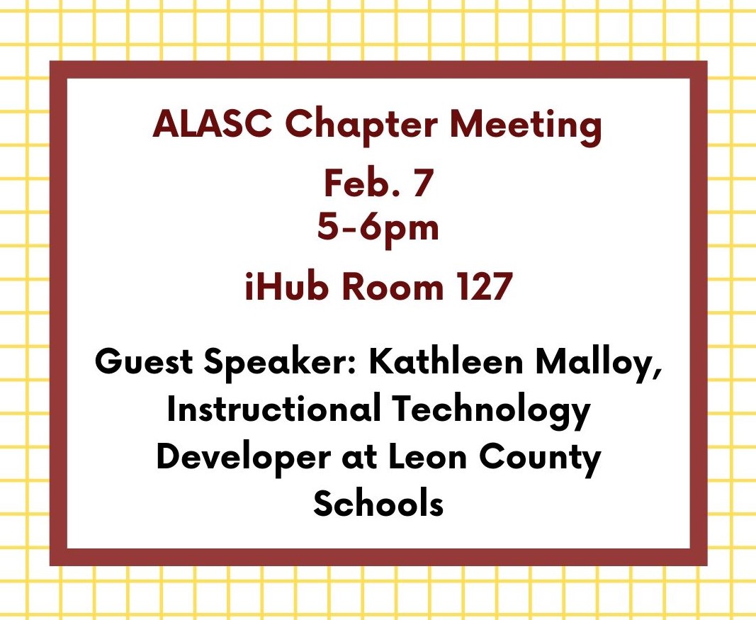 alascfsu's tweet photo. Join us this Friday for our February chapter meeting! Online students can join via Zoom: https://t.co/goNOazdIo9 https://t.co/neoow8UJoE