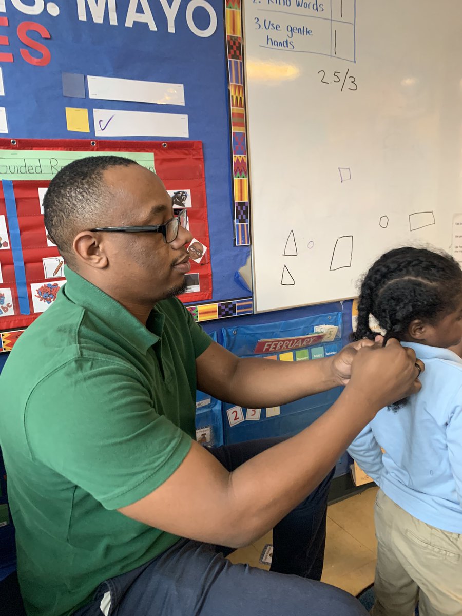 In addition to teaching kids how to read I also braid their hair 🤷🏾‍♂️ lol “Mr.Cooper can you fix my hair please?” I got you! #firstyearteachers #BlackMaleEducators