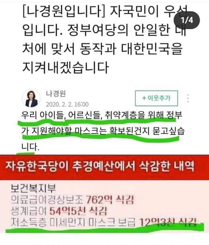 boxplus01's tweet image. 자유한국당이 저소득층 미세먼지 마스크 보급 예산 12억3찬만원을 삭감해 놓고 나경원은 이런 글을 쓴다.
참 토착왜구스럽다.