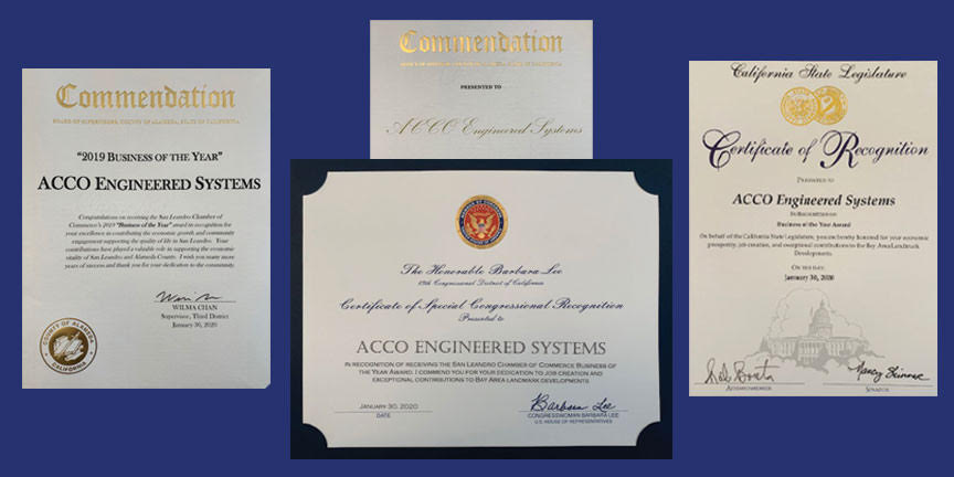 ACCOES's tweet photo. ACCO was honored by the San Leandro Chamber of Commerce as its 2019 Business of the Year at their annual Business Awards Celebration for our involvement with Manufacturing Day, the Eden Area ROP Center, Chabot College and overall commitment to the city. https://t.co/3t6hfbqWOD
