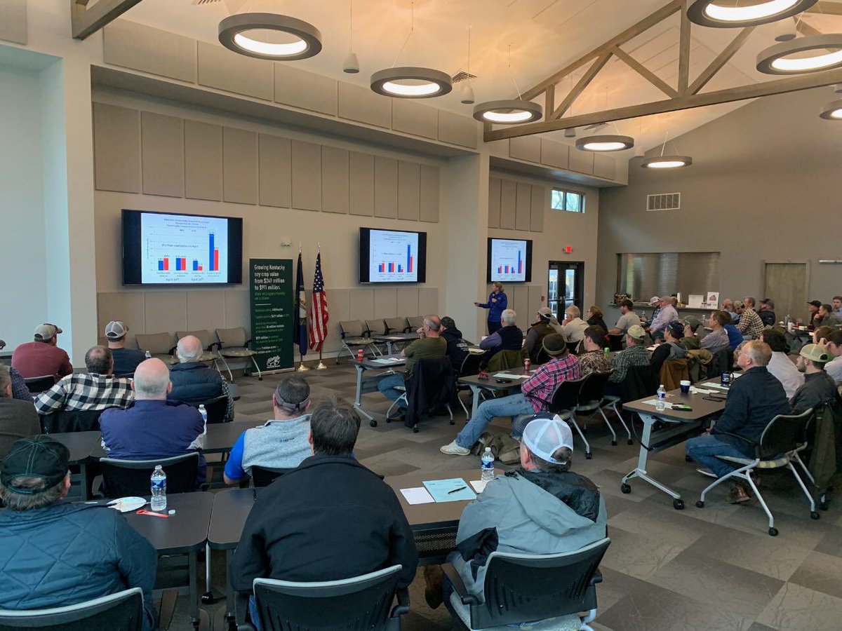 BMcrop's tweet photo. Full house as Missy spoke to growers at the Intensive Soybean Management Workshop this week on managing soybeans &amp; improving yields! @kysoybean thanks for having us! #prepfor2020 https://t.co/qIuBsdNmAM