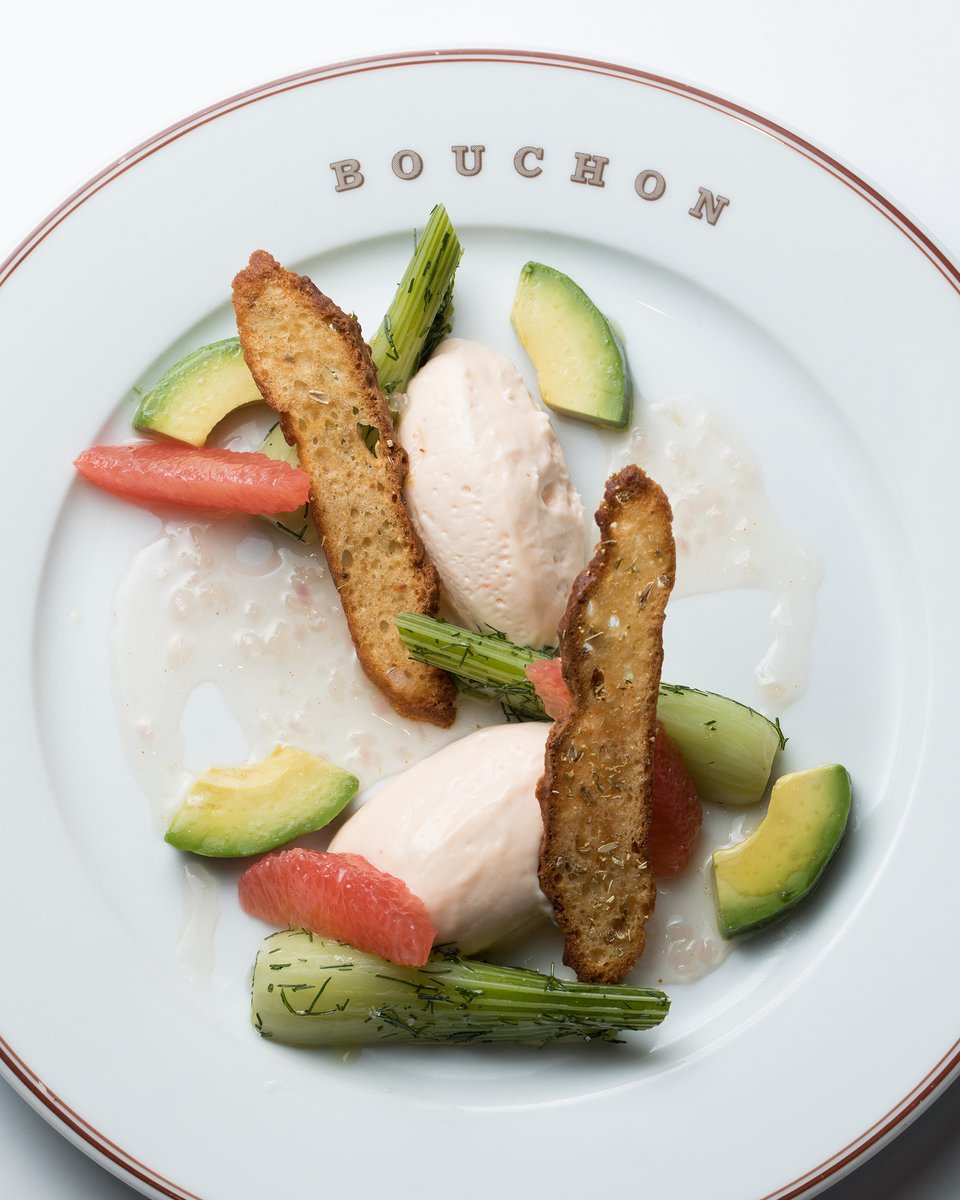 When you want to add just a touch of pink to your Valentine's Day dinner! Mousseline de Saumon Fumé | smoked salmon mousse, ruby grapefruit, Hass avocado, young fennel, ginger vinaigrette, fennel seed cracker. #LasVegas #Yountville