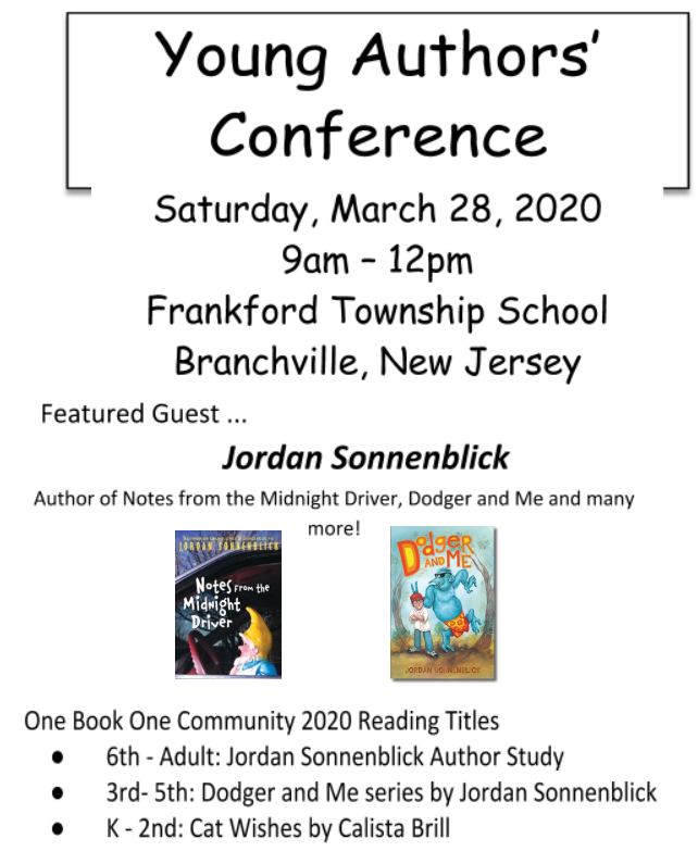 SeamusWCampbell's tweet image. The 2020 Young Authors Conference is set to take place on Saturday, March 28 at Frankford Township School.  
Registration:  tinyurl.com/ONEBOOKYAC  @FrankfordPride @HPRwildcats @SWRegional @MrsFenlonHPMC @gmeliphd @LoriComstockNJH @hngonzalezz @DeodinoWildcats @JenCenatiempo