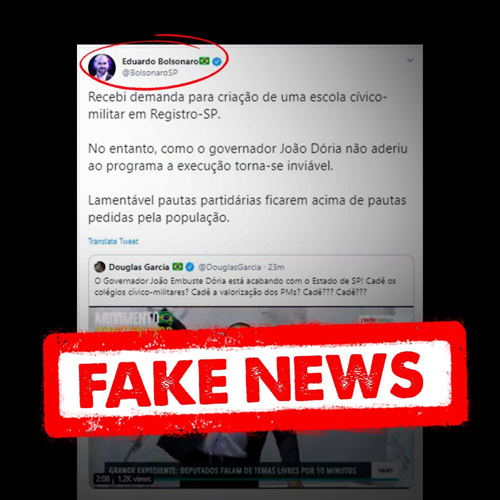 jdoriajr's tweet photo. Mais uma Fake News. Nossa gestão solicitou detalhes do projeto para avaliar adesão. Não é possível aderirmos a um programa sem sabermos todas as suas diretrizes. Apesar da nossa manifestação de interesse, o MEC não retornou e soubemos via imprensa que SP não teria essas escolas. https://t.co/8MBSgUIftl