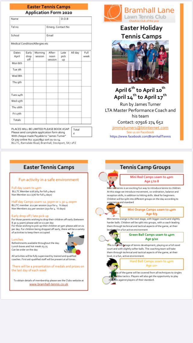 Easter 🐣 is just around the corner. Time to book onto the number 1 tennis camps in the area. Starting on the 6th April and running for 2 weeks 
Contact James for more info 
jimmyturner1@btinternet.com
👍🎾🐣👍🎾
#betterneverstops
#butcherandbarlow
#bangolufsen_wilmslow