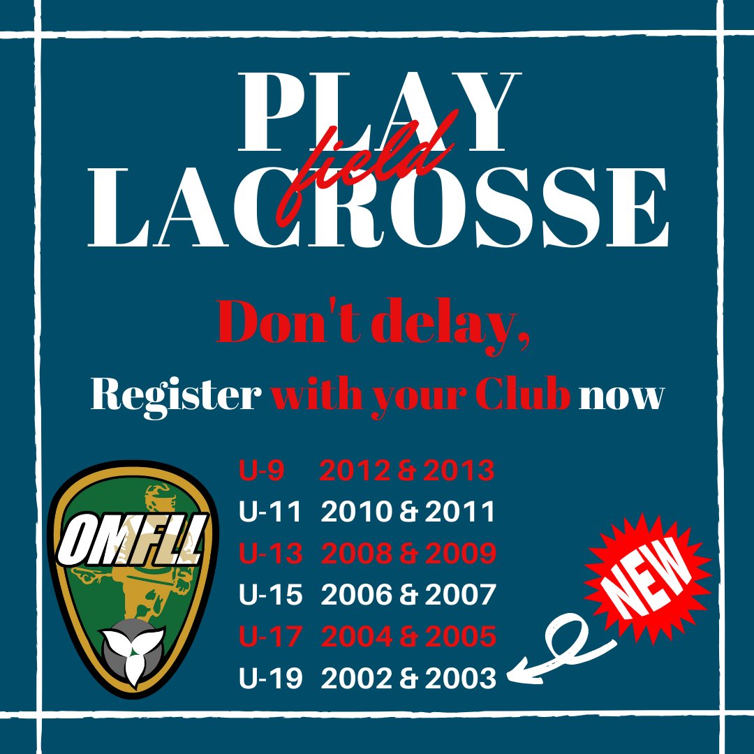 Spring field lacrosse registrations are happening now for all divisions, including our new U-19 age group!  Get online and register with your local Club. #PlayFieldLacrosse
