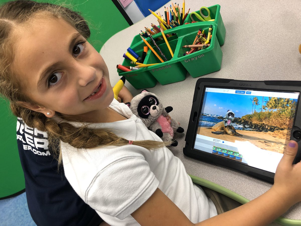 First graders learned how to use the green screen <a href="/DoInkTweets/">DoInk Tweets</a> app. They took pictures of their reading buddies (Beanie Babies) traveling the world. #gslearning <a href="/LizBloom03/">Elizabeth Bloom</a>