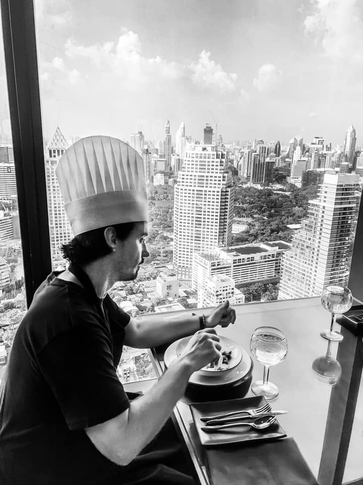 Enjoying the view and an amazing curry dish 🍛 I cooked myself at Saffron @ the Banyon Tree In Bangkok. Love this city 🌃 - Bangkok Bobby