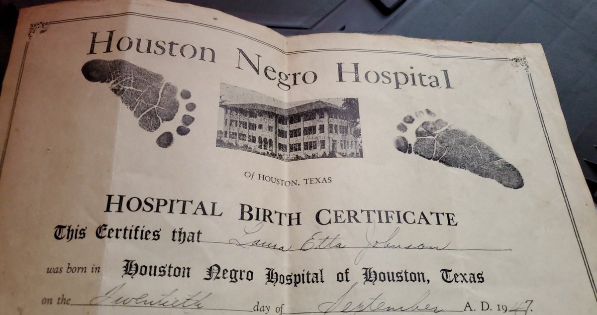 CabbyJr's tweet photo. In honor of #BlackHistoryMonth I would like to share a very WOW'ing piece of personal history I ran across earlier today! It is the official #birthcertificate of my #Mother who was born in the #HoustonNegroHospital in 1947! #nostalgic #happy #sad #history #RIP #coachbee 1947-2019 https://t.co/Zy5D8uVWRp