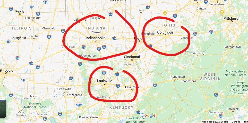 These city web shaped points are built on the same type of crater as on the moon.You can't see it because its covered in soil/buildings/trees and roads.