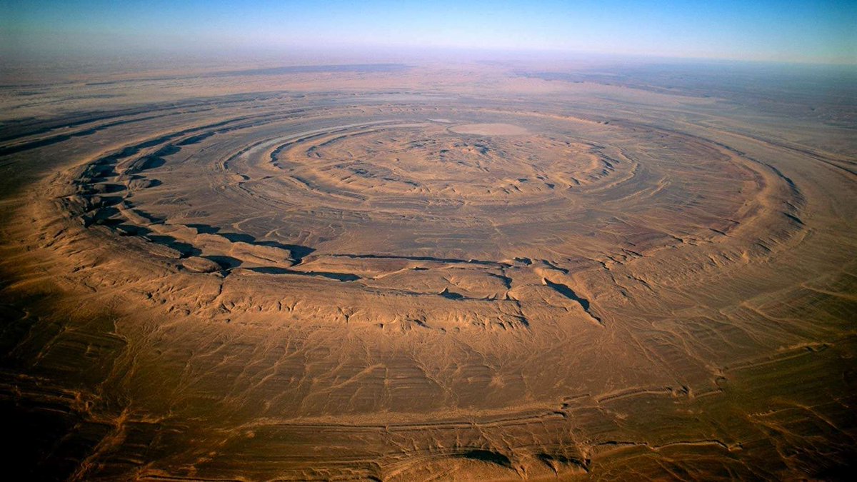 You can easily see this on areas not built on like the Richat Structure in the Sahara