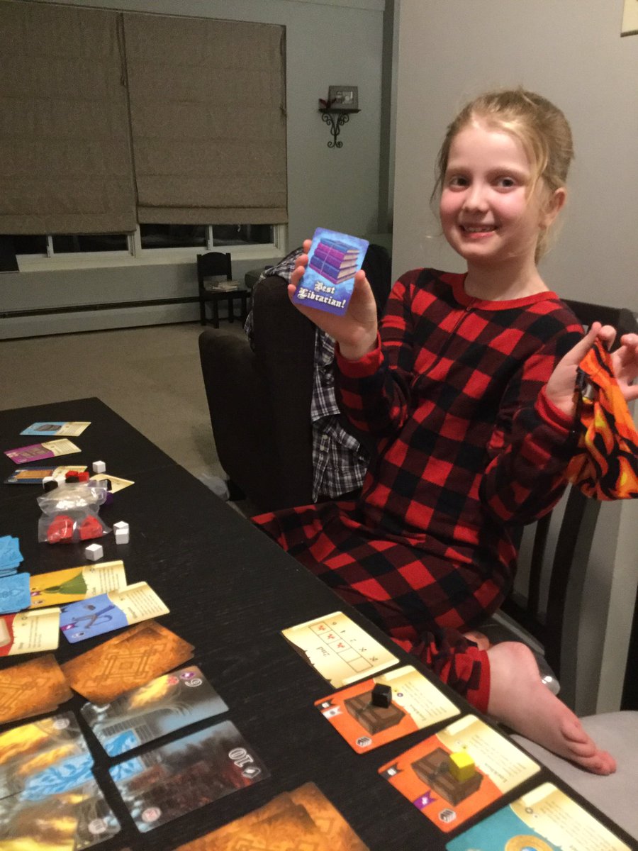 SpearsBenjamin's tweet photo. Second night of playing #FireInTheLibrary🔥📚 and second time our 8 year old was the #BestLibrarian!🏆 @WeirdGiraffes https://t.co/oepOgXDqOx