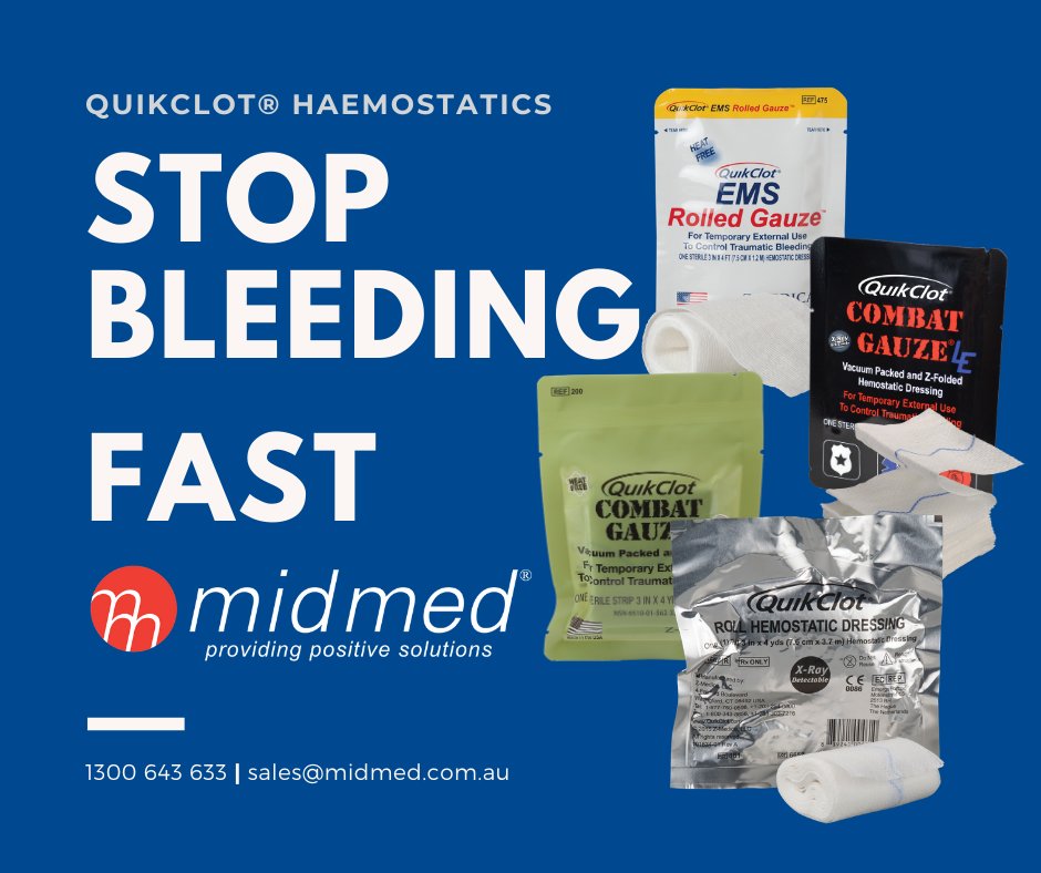 midmedau's tweet photo. Did you know that 40% of trauma-related deaths are due to bleeding or its consequences? 

Stop Bleeding Fast, with QuikClot®

🌟 Applications: Hospitals, Public, EMS, Military, Law Enforcement &amp; More
🌟 Trusted By U.S Military
🌟 Non-Allergenic
🌟 Promotes Clotting Within Minutes https://t.co/asGlsj3Z4r