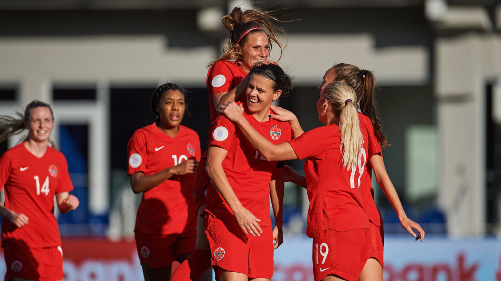Canada celebrates after scoring a goal.