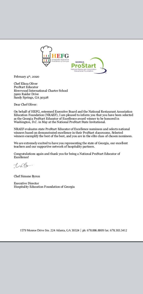JacksonEOliver's tweet photo. @RICSculinary @NRAEF @FultonCoSchools  Congratulations to Chef Oliver on being the Georgia ProStart Educator of Excellence! Your hard work is being recognized 😀 https://t.co/AB6ssXawZM
