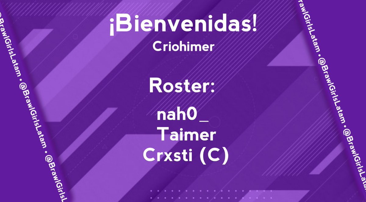 #PRESENTACIONES #EQUIPOS #BGL

⚔Le damos la bienvenida al #BrawlGirlsLATAM a:

Criohimer❄

Integrado por: 

🔸nah0_
🔸Taimer
🔸Crxsti (Capitana)

🤩Mucha suerte! Y a darlo todo en el campo de juego!🤩