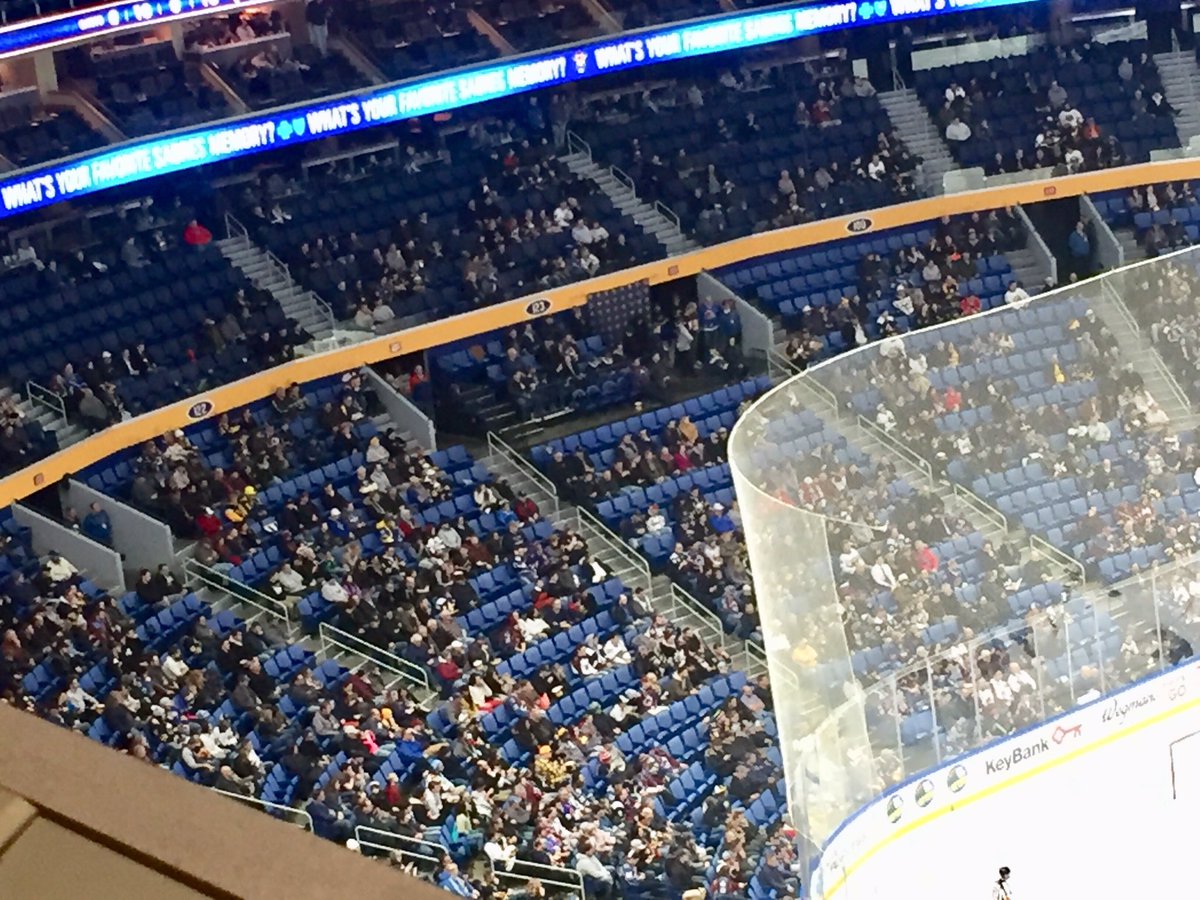 ByMHarrington's tweet photo. I have never seen so many people bail after two periods of a game maybe ever. But how can you blame them? #Sabres https://t.co/6NaGhheiZe