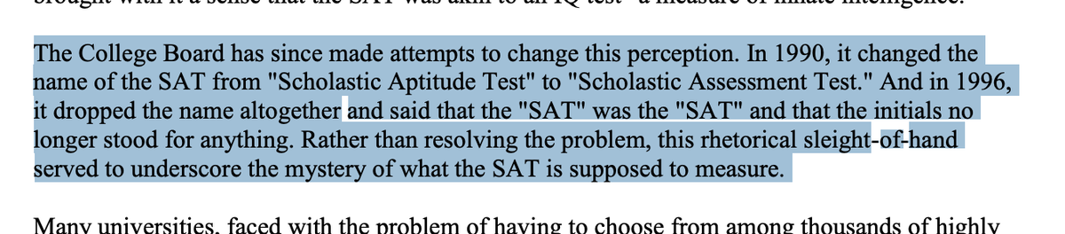 Anyone remember when Richard Atkinson, President emeritus of the University of California called out  @CollegeBoard for "Rather than resolving the problem, this rhetorical sleight-of-hand served to underscore the mystery of what the SAT is supposed to measure."  #SAT