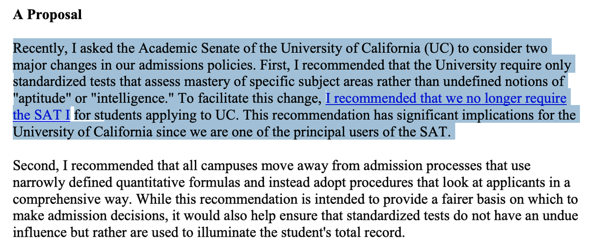Atkinson also recommended that the UCs drop the SAT . . . in 2002.