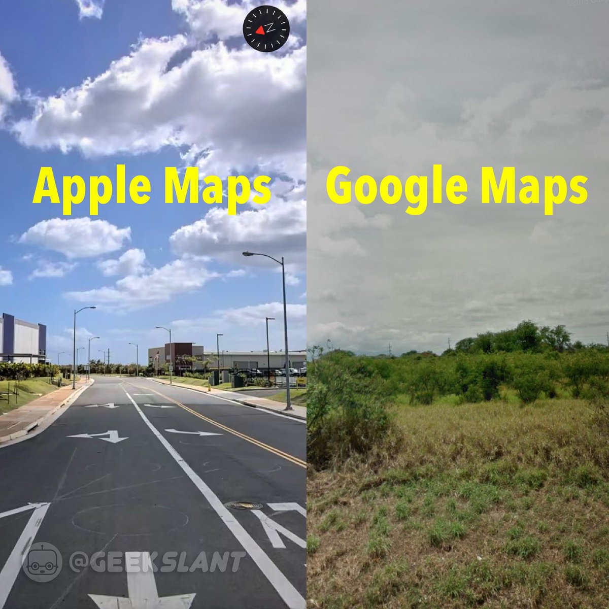 GeekSlant's tweet image. Now there&apos;s the @Apple Maps version of @googlemaps Street View. Time to switch for iPhone users?