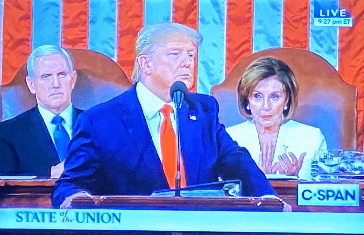 aaronjmate's tweet image. Pelosi joins Trump in applauding Trump admin puppet/Venezuelan coup leader Juan Guaido. Democrats couldn’t impeach Trump for trying to overthrow a sovereign government &amp;amp; imposing murderous sanctions on it because they’re complicit in that one.